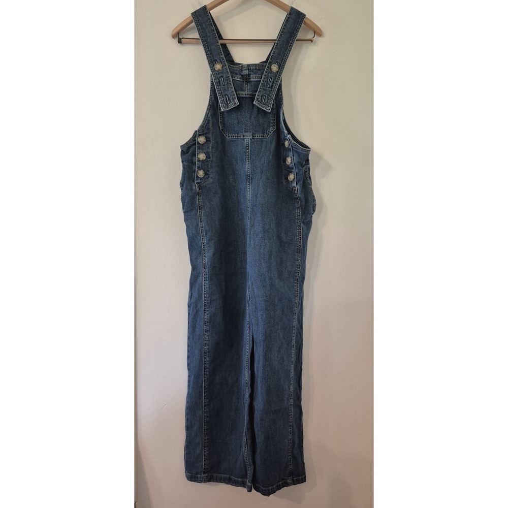 Molly Yeh Women's S Denim Bib Overalls Wide Leg Cottagecore Farm Utility Chore